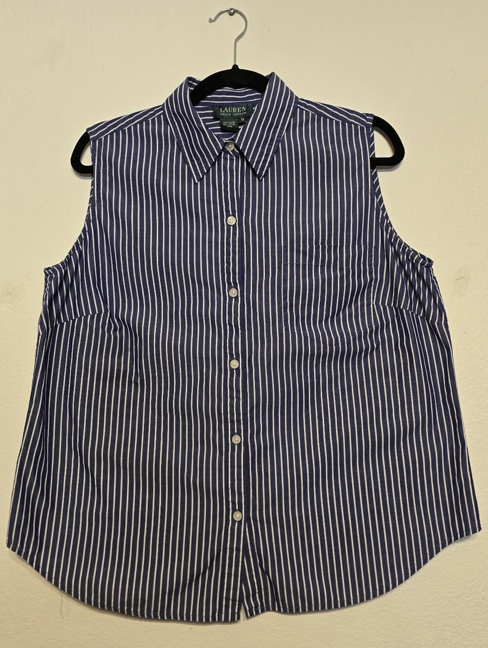 Lauren by Ralph Lauren Striped Sleeveless Button Up Shirt Blue White Plus Size 1